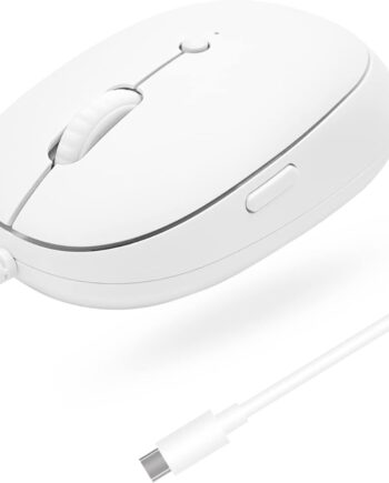 USB C Wired Mouse for Mac with Back Button - Clean and Simple for Mac and PC - Plug and Play Type C Mouse for MacBook Pro/Air with 4 DPI Modes - White