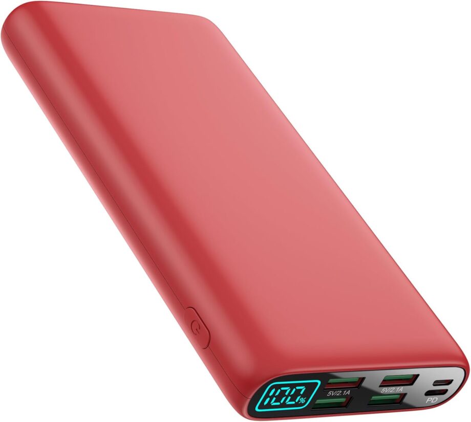 Portable Charger 38800mAh,LCD Display Power Bank,5 USB Outputs Battery Pack Backup,USB-C in&out Dual Input Phone Charging Compatible with iPhone 16/15/14/13 Pro,-Red
