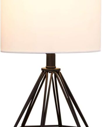 Black Bedside Table Lamp,Small Nightstand Lamp for Bedroom,Modern Desk Lamp with TC Fabric Shade Geometric Metal Base for Living Room Study Office Farmhouse