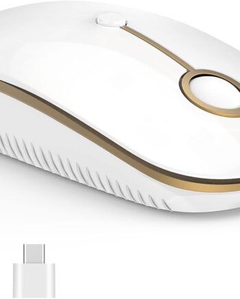 Wireless Mouse, USB C Mouse Dual Mode 2.4G Cordless Mice with USB and Type C Receiver Compatible with PC, Laptop, MacBook and All Type C Devices-White and Gold