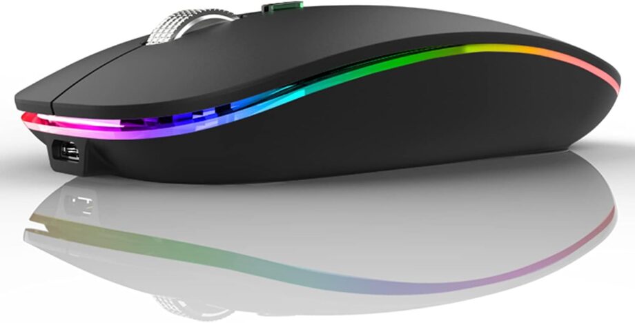 Wireless Mouse, G12 Slim Rechargeable Silent Mouse, 2.4G Portable USB Optical Computer Mice with USB Receiver and Type C Adapter (Matte Black)