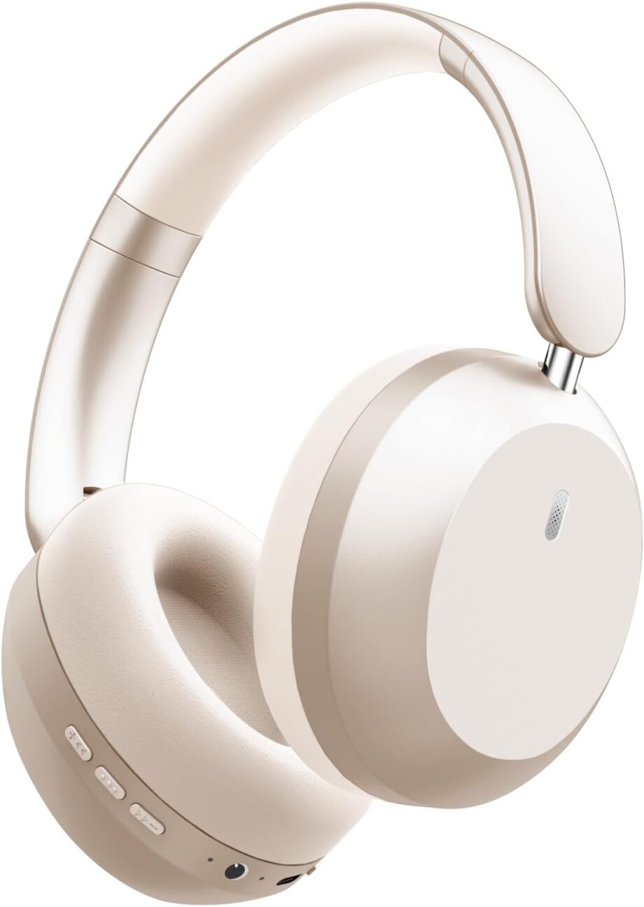 Bluetooth Headphones Wireless Over Ear with Microphone 48 Hours Playtime, High Sound Quality Foldable Soft Earpads Earphones for Travel - Starlight