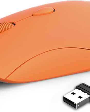 Wireless Mouse for Chromebook, Laptop, PC, MacBook, Slim Portable Optical Computer Mouse with USB Mini Receiver, Quiet Click, 2400 DPI, 2.4GHz Cordless Silent Travel Mobile mice - Orange