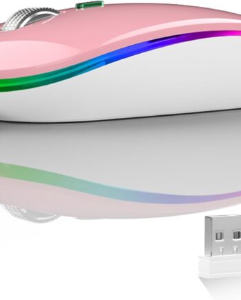 Wireless Mouse, G12 Slim Rechargeable Silent 2.4G Portable USB Optical Computer Mice with Receiver and Type C Adapter (Pink)