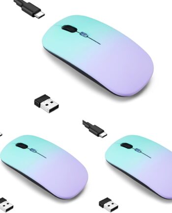 3 Pack Wireless Bluetooth Mouse,LED Dual Mode Rechargeable Silent Slim Laptop Mouse,Portable(BT5.2+USB Receiver)Dual Mode Computer Mice,for Laptop,Desktop Computer,ipad Tablet,Phone,Mac-Green purple