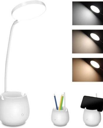 Small Desk Lamp for Home Office, LED Touch Table Lamp with 3 Color Modes Stepless Dimming, USB Eye-Caring Desk Light Flexible Gooseneck with Pen Holder for Study Kids Dorm Bedrooms