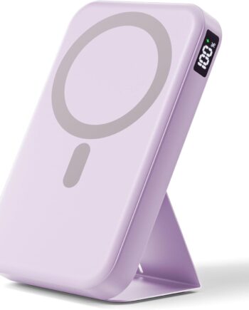 Magnetic Power Bank, 10000mAh Wireless Portable Charger with 20W USB-C Fast Charging, Foldable Stand & LED Display Battery Pack, Compatible with iPhone 16/15/14/13/12, Light Purple