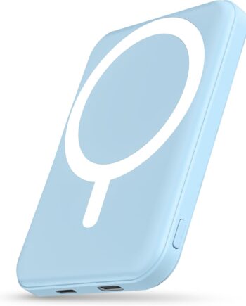 Battery Pack, 5000mAh Magnetic Power Bank with Type-C Cable 20W PD Fast Charging Lighting Input Wireless Portable Charger for iPhone 16/15/14/13/12/ All Series-Sierra Blue