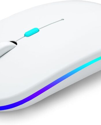 Wireless Bluetooth Mouse Rechargeable Laptop Mice with LED Use Portable(BT5.2 and USB 2.4G) Dual Mode Connection Silent Slim Computer Mouse for Laptop/iPad Tablet/Apple MacBook/PC(White)