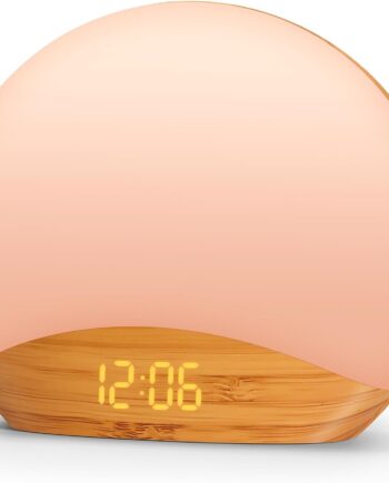 Wood Grain Sunrise Alarm Clock and Sound Machine Nightlight, Digital Dimmable Clock for Bedroom, 26 Sleep Sounds, White Noise Machine for Baby, Adults, Wake Up Light Alarm Clock for Kids