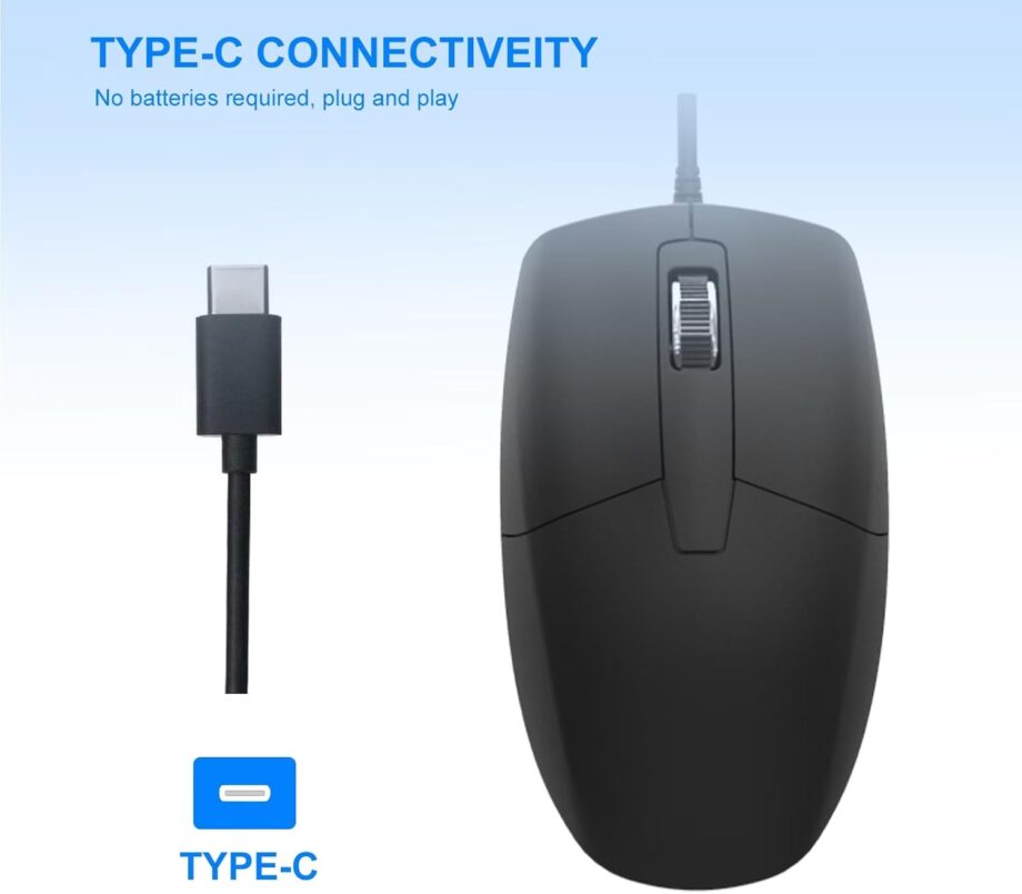 USB C Wired Mouse, Type C Optical Mouse, Portable Silent Comfortable, for Laptop, Mac, MacBook, Android, PC