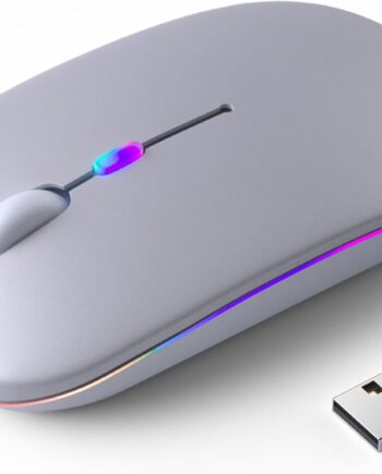 Wireless Bluetooth Mouse – Rechargeable, Silent, Dual Mode (Bluetooth 5.2 & USB) with LED Lights – Portable for Laptop, Desktop, & Tablet(Silver)