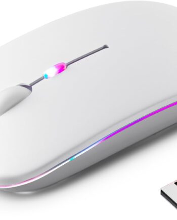 Wireless Bluetooth Mouse – Rechargeable, Silent, Dual Mode (Bluetooth 5.2 & USB) with LED Lights – Portable for Laptop, Desktop, & Tablet(White)