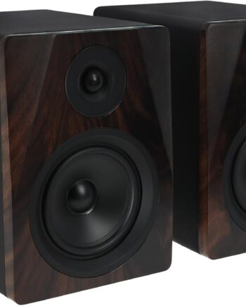 5.25" 2-Way 250W Active Studio Monitor Speakers  - Dark Wood, Class D lifier, / Inputs, Neodymium Silk Dome Tweeter, Bass/Treble Control, Computer-Optimized Crossover
