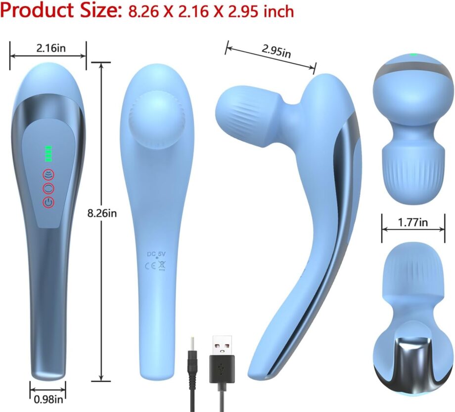 Vibration Electric Massager Cordless-Rechargeable Vibrating Handheld Personal Back Massagers Waterproof, Seven Massage Wand for Full Body-Blue