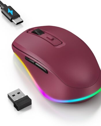 Wireless Mouse Jiggler - LED Wireless Mice with Build-in Mouse Mover, Rechargeable Moving Mouse for Laptop with Undetectable Random Movement Keeps Computers Awake - Red