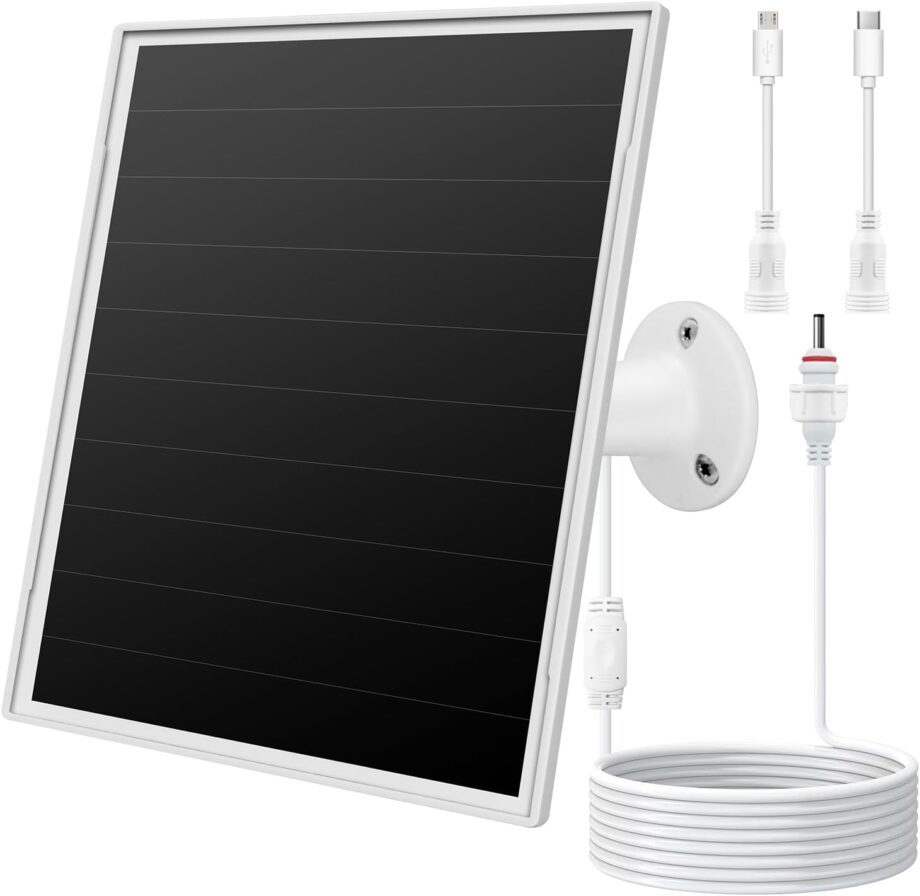8W Solar Panel Charger for Outdoor Security Cameras, with  USB/USB-C and DC (35 * 135) Port, Fits eufy/wyze/Ring Camera, 9.8ft Cable,Stabilization System for Battery Protection Fast Charging