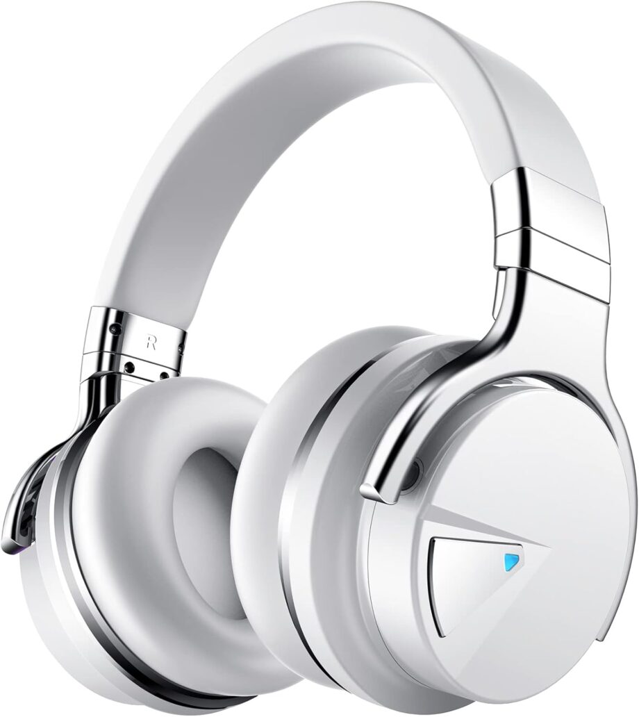 E7 Active Noise Cancelling Headphones Bluetooth Headphones with Microphone Deep Bass Wireless Headphones Over Ear, Comfortable Protein Earpads, 30 Hours Playtime for Travel/Work, White