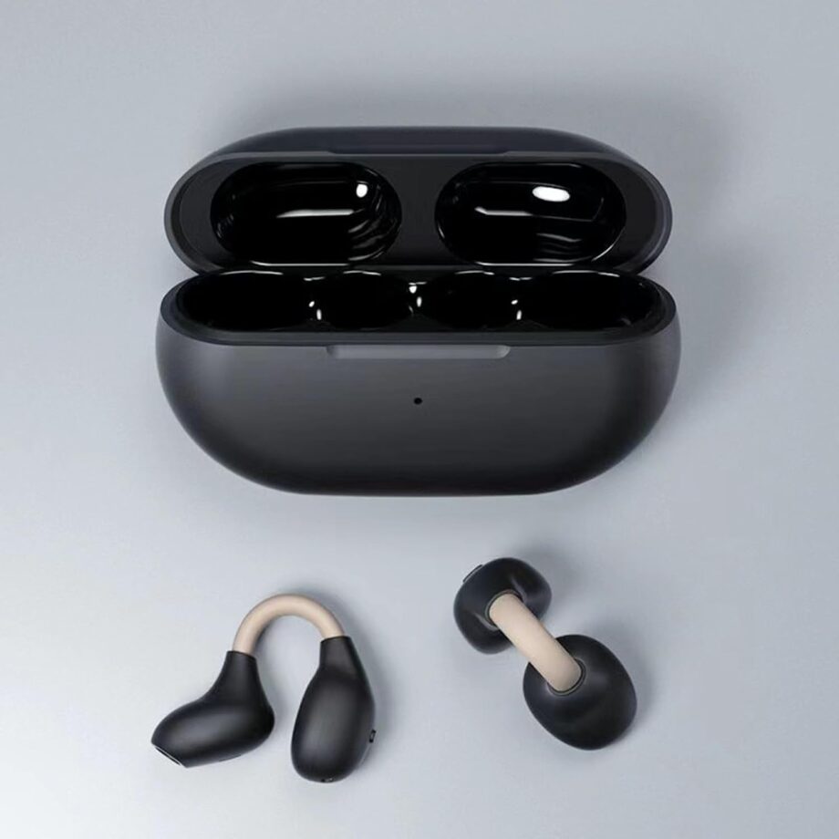 Clip on Ear Open Ear Wireless Earphones Wireless Bluetooth 5.3 Clip on Headphones Sports Earphones Open Ear Headphones Built-In Microphone With Charging Case  Waterproof coffee-black