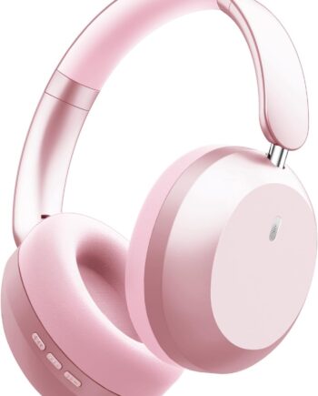 Bluetooth Headphones Wireless Over Ear with Microphone 48 Hours Playtime, High Sound Quality Foldable Soft Earpads Earphones for Travel - Pink