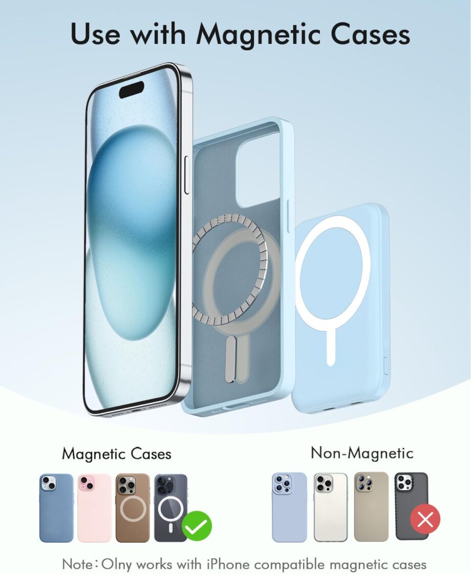 Battery Pack, 5000mAh Magnetic Power Bank with Type-C Cable 20W PD Fast Charging Lighting Input Wireless Portable Charger for iPhone 16/15/14/13/12/ All Series-Sierra Blue