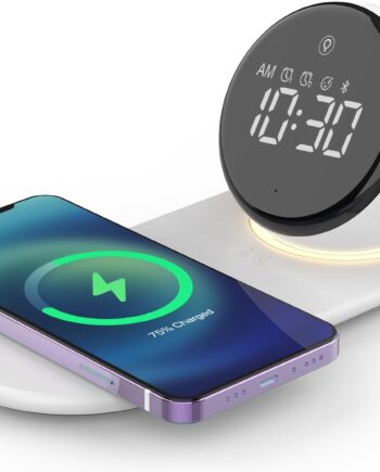 Digital Alarm Clock for Heavy Sleepers Adults, Night Lights, 15W Fast Wireless Charger, 20 White Noise Sounds, 3  Dimmable Touch Table Lamp with Snooze, Gift Ideas for Teens Girls Boys
