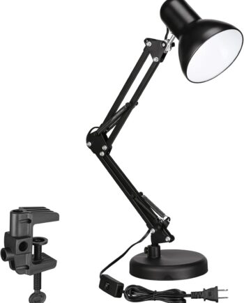 Metal Desk Lamp with Clamp, Swing Arm,  Adjustable Gooseneck Table Lamp, Clip Desk Lights for Home Office, Work, Study, Reading, E26 Base, , Black