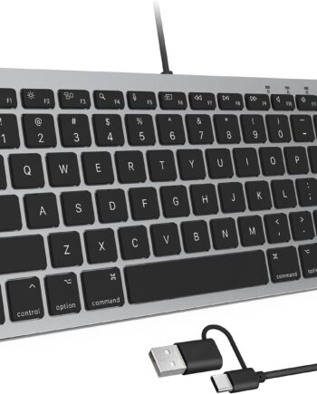 Wired Keyboard for Mac with Dual Interface, Comfortable Typing Angle & Stable Connection, Compatible with MacBook, iMac, Mac Mini, PC-Grey
