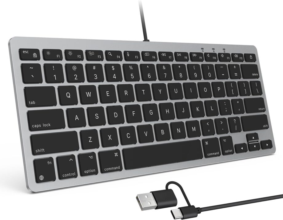 Wired Keyboard for Mac with Dual Interface, Comfortable Typing Angle & Stable Connection, Compatible with MacBook, iMac, Mac Mini, PC-Grey