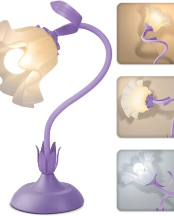 Women Bedside Table Lamps for Bedroom, Cute Flower Desk Lamp with Adjustable Flexible Gooseneck, 3 Color Temperatures Nightstand Lamp with E26 LED Bulbs, Floral Lamp for Living Room, Office,Reading