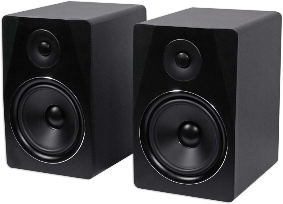 Powered  Studio Monitor Speaker  in Black, 8", 2-Way, 500W, ,  Wood, , Perfect for Stud, Recording, Music