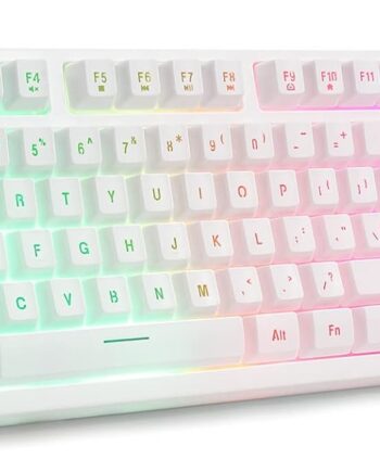 White Gaming Keyboard USB Wired with Rainbow LED Backlit, Floating Keys, Mechanical Feeling, Spill Resistant, Ergonomic for Xbox, PS Series, Desktop, Computer, PC