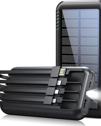 Power-Bank-Solar-Portable-Charger - 40000mAh Power Bank Large Capacity Built in 3 Output and 1 Input Cables and Flashlight 5V3.1A Fast Charger Compatible with All rt Phones and Devices