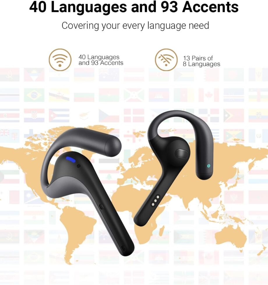 Interpreter Ear(Grey),Translator Device Suppong 40 Luages,Translator Ear for Call and Video Translation, Work with  and