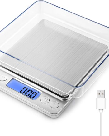 Food Scale Small Gram Scale Digital Gram and Ounce Scale, USB Rechargeable 0.01g/0.001oz Accurate,  Kitchen Scale for Soap Making, Jewelry, Baking, Tare Function, Including Battery and 2 Trays