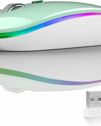 Wireless Mouse, G12 Slim Rechargeable Wireless Silent Mouse, 2.4G Portable USB Optical Wireless Computer Mice with USB Receiver and Type C Adapter (Mint Green)