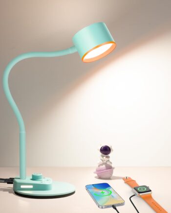 Desk Lamp, Fully Dimmable Bedside Reading Lamp with USB C + A Charging Ports, 5 Colors, Simple to , Eye Care Metal Table Lamp Efficient Gooseneck Desk Lamps for Home Office College Dorm Room