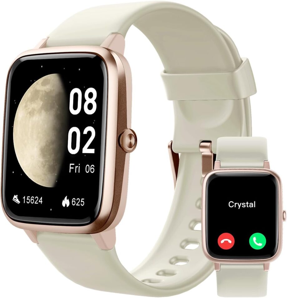 Smart Watches for Women Men (Answer/Make Calls), 1.8" Smartwatch for / Phones Fitness Tracker with 100+ Sports Modes Heart Rate/Sleep Monitor Pedometer  Waterproof (Milky White)