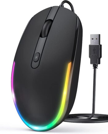 Wired Mouse - USB Computer Mouse Wired with RGB Backlit Optical LED Mouse with Attached USB Cord for Laptops Notebooks Chromebook - Black