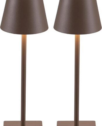 2 Pack Cordless Table Lamp,Portable  Desk Lamp, 5000mAh Battery Operated, 3 Color Steess Dimming Up, for Restaurant/Bedroom/Bars/Outdoor Party/Camping/Coffee Shop Night Light(Brown)