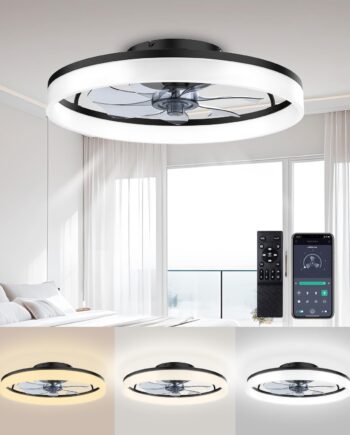 Ceiling Fans with Lights and Remote, 20" Modern Low Profile Ceiling Fan with Light, Stepless Color Temperature Change and 6 Speeds for Bedroom, Kids Room and Living Room (Black)