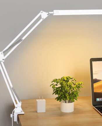 Desk Lamp for Home Office, Clamp-On with 3 Light Modes | 14W Adjustable Brightness 5000K Eye-Caring Lighting for Study/Bedroom/Computer Desk (White)