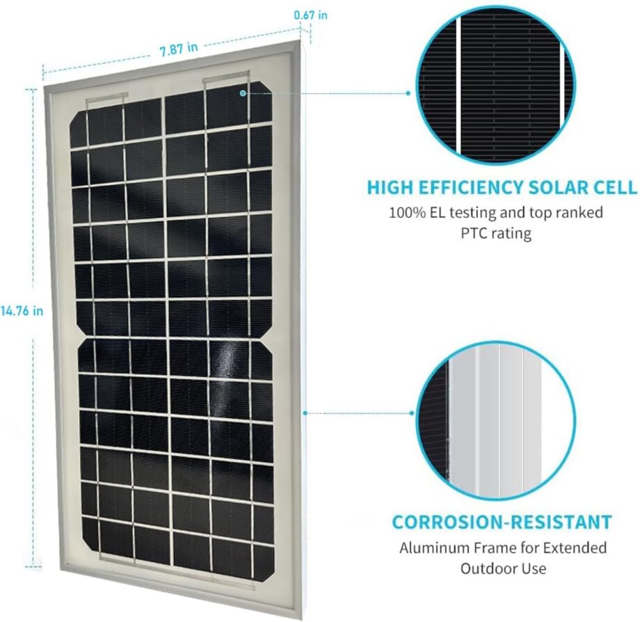 10W Monocrystalline Solar Panel High-Efficiency PV Module Power for Boat RV Gate Opener Fences