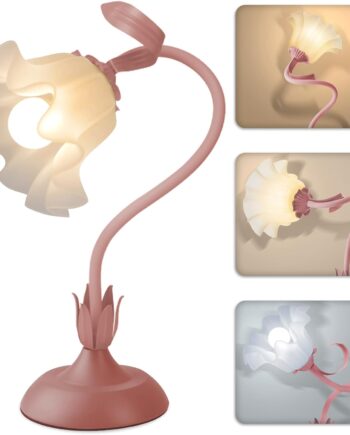 Women Bedside Table Lamps for Bedroom, Cute Flower Desk Lamp with Adjustable Flexible Gooseneck, 3 Color Temperatures Nightstand Lamp with E26 LED Bulbs, Floral Lamp for Living Room, Office,Reading