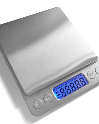 Food Scale Digital Weight Grams and Ounces, 0.001oz/0.01g 500g Kitchen Scale for Food with Backlight LCD Display, Tare, 9 Units, Auto Off, 2 Trays, Batteries Included - Stainless Steel