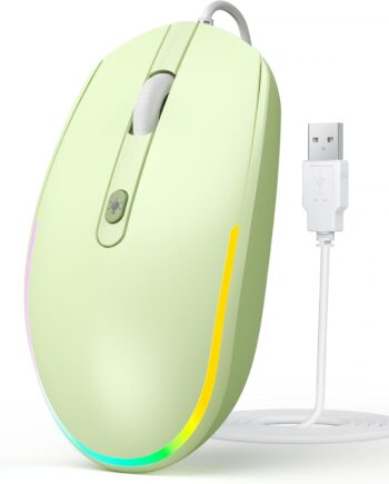 Wired Mouse - USB Computer Mouse Wired with RGB Backlit Optical LED Mouse with Attached USB Cord for Laptops Notebooks Chromebook - Green