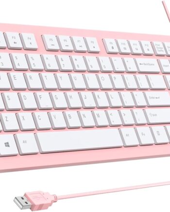 Computer Keyboard Wired, Plug Play USB Keyboard, Low Profile  Keys, Large Number Pad, Caps Indicators, Foldable Stands, Spill-Resistant, Anti-Wear Letters for PC Laptop (Pink, 1-Pack)