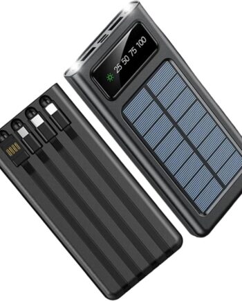 Power-Bank-Solar-Charger - 20000mAh Portable Charger,Solar Power Bank,Camping External Backup Battery Pack,Fast Solar Panel Charger with Dual Flashlight and 4 USB Cables (Black)