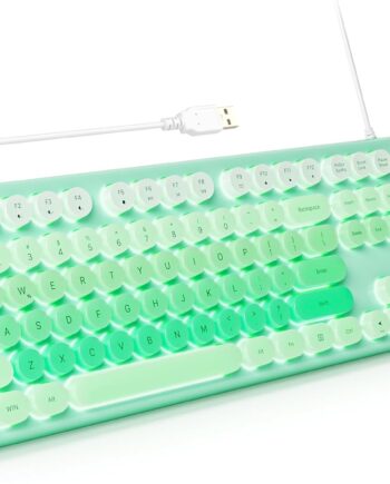 Backlit Keyboard Wired, Retro Typewriter Keyboard with Illuminated LED, Cute Full Size Computer Keyboards Plug and Play for PC Laptop Desktop - Light Green