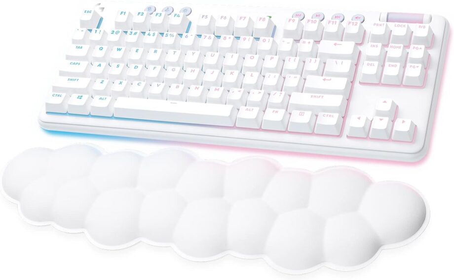 G715 Wireless Mechanical Gaming Keyboard with  RGB, , Tactile Switches (GX Brown), and Keyboard Palm Rest, PC/Mac Compatible - White Mist